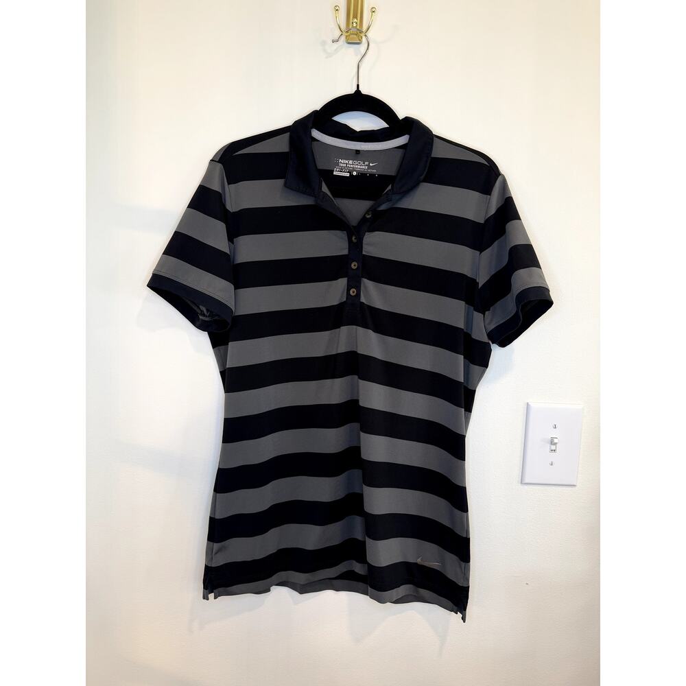 Nike Golf Dri-Fit Striped Polo Shirt Women’s Large Gray Black Performance Top